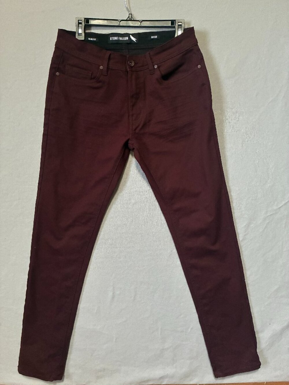 Stone Falcon Slim Fit Jeans Mens 32X31 Burgundy Stretch Modern Minimalist Urban